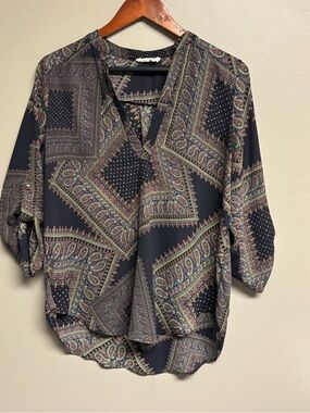 Lush Paisley Print Woman’s  V-Neck Blouse - Black